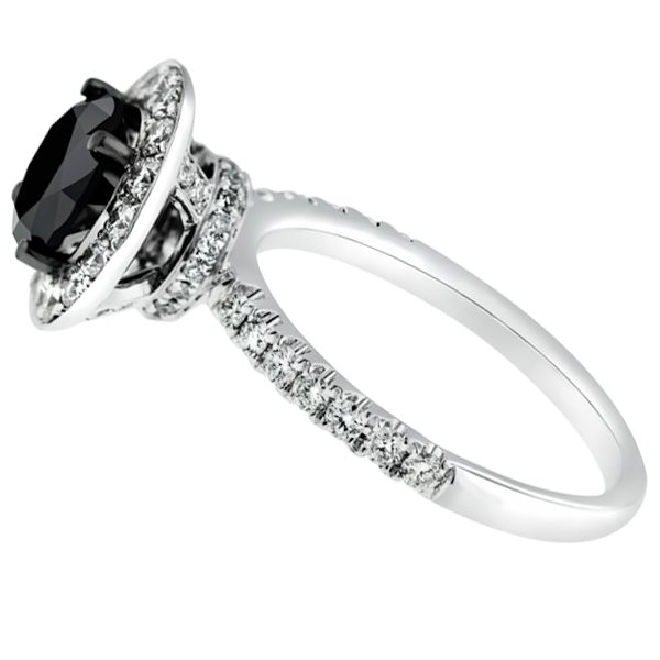   TCW 18k White Gold Round Cut AAA Black Diamond Engagement Ring  