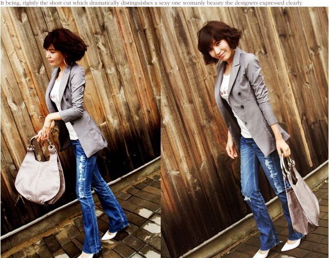 Korea Womens suit blazer YH2BL Jacket Gray Slim Fit Stylish  