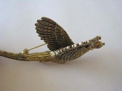 Gold Pheasant w/ Rhinestone Eye Signed ART Brooch Pin  