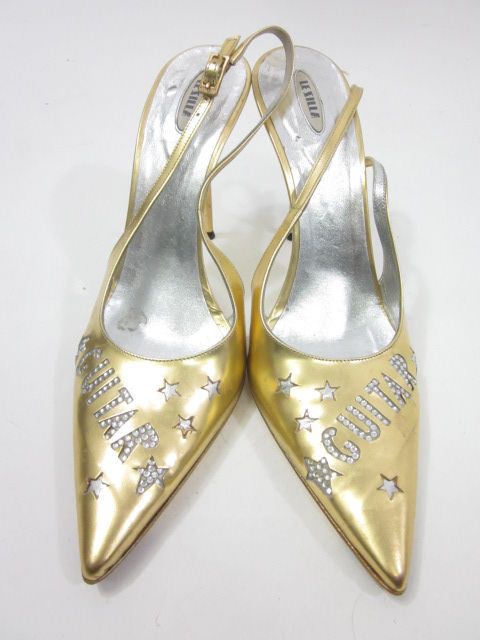 LE SILLA Leather Gold Slingback Guitar Pumps Sz 38 8  