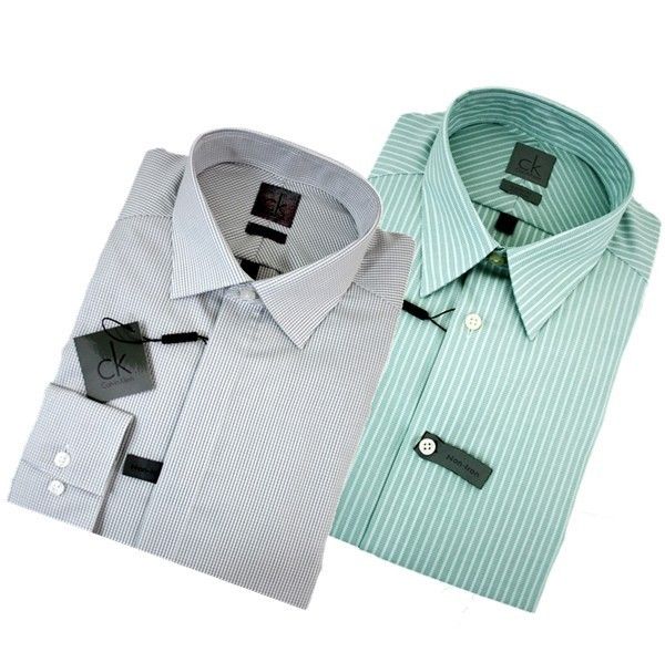 Calvin Klein CK Mens Dress Shirt Gray or Green Plaid  