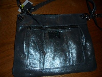 COACH 18807 POPPY GUNMETAL METALLIC SILVER LEATHER HIPPIE SLING BAG 