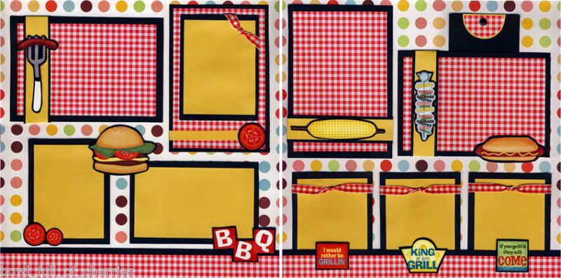 BBQ cookout 2 premade pages scrapbooking 12x12 ~ CHERRY  