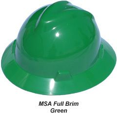 GREEN MSA V Guard Full Brim Hard Hat STAZ ON Suspension  