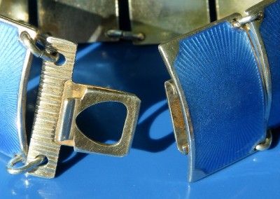 ART DECO DAVID ANDERSEN SILVER & BLUE ENAMEL PANEL BRACELET  