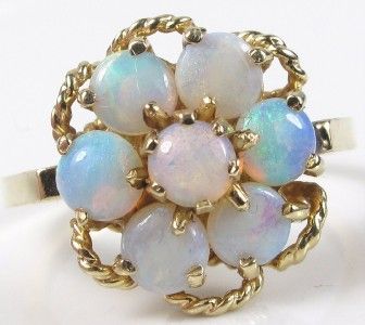 Estate 2.25ct Round Cabochon Opals Flower Design 14K  