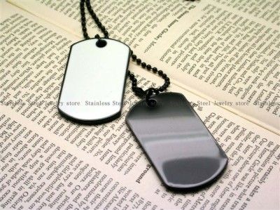 Army Style Black & White 2 Dog Tags Chain Mens Pendant Necklace w 