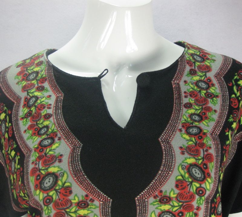 FANCYQUBE Vintage BOHO DROP WAIST DRESS Long top Tunic BLACK S WF0264 