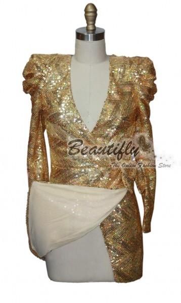 2011 Vogue Gold Sequins Cocktail Mini Prom Gown  