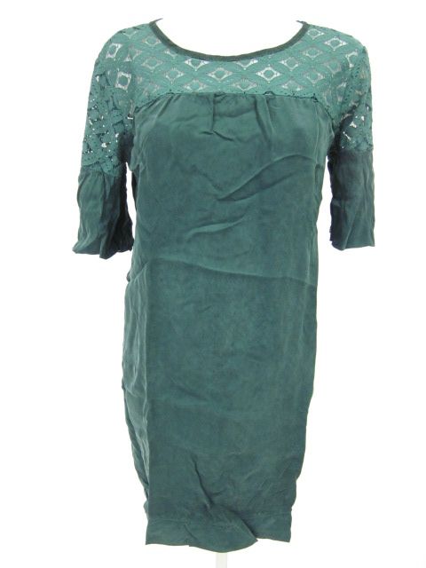 ELLA MOSS Green Lace Detail Short Sleeve Tunic Top Sz L  