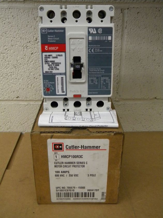 CUTLER HAMMER HMCP100R3C SERIES C 100 AMP MOTOR CIRCUIT PROTECTOR NIB 