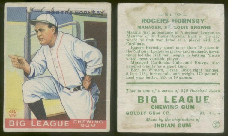 1933 Goudey 188 Rogers Hornsby St. Louis PSA Altered  