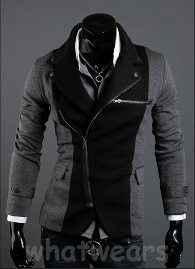   Slim Irregular Zipper Design Jacket Coat Black Sleeve Z1225  
