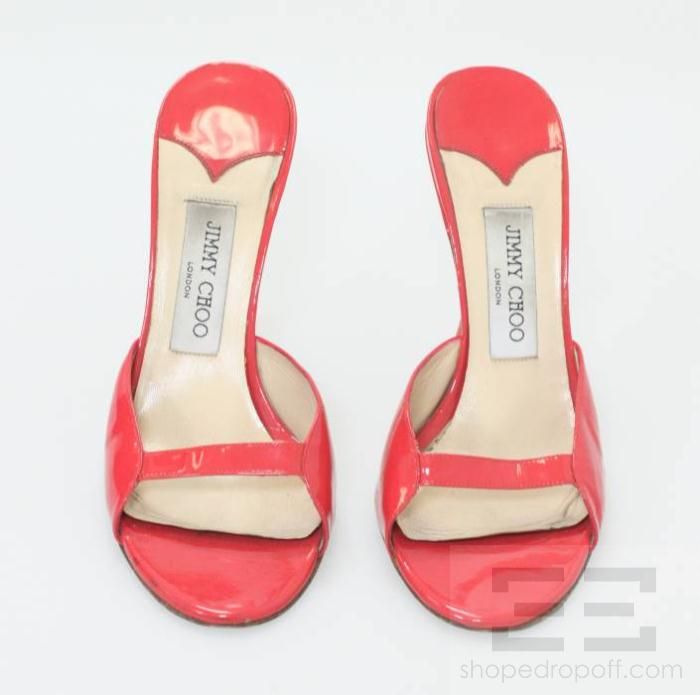 Jimmy Choo Coral Patent Leather Open Toe Slide Heels Size 38  