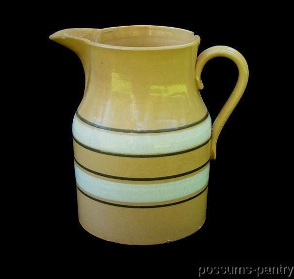   WARE MOCHAWARE JUG YELLOWARE 1840 GREEN & WHITE SLIP BANDS  