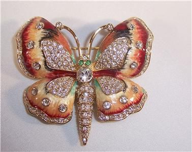 Signed Kenneth Jay Lane KJL Rhinestone Enamel Butterfly Pin Original 