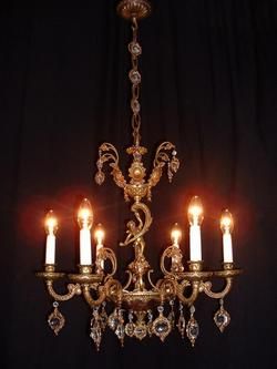 LARGE FRENCH BRONZE FIGURAL CHERUB CRYSTAL CHANDELIER  