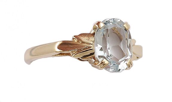 ELEGANT AQUAMARINE 14K YELLOW GOLD RING MODERN  