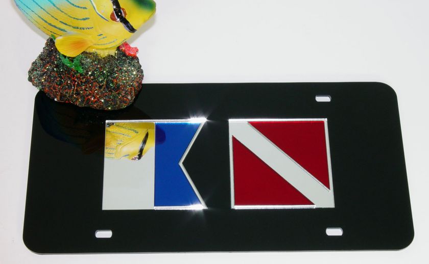 ACRYLIC MIRROR Alpha Dive Flag License Plate Scuba Tag  