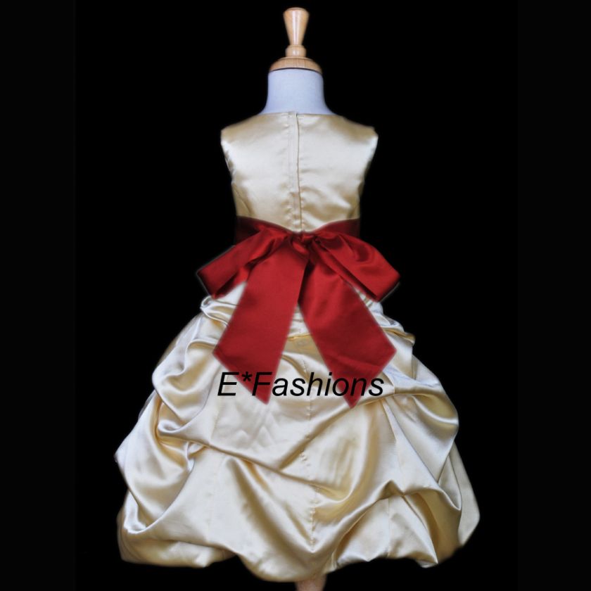 FLOWER GIRL DRESS GOLD APPLE RED 2 4 6 8 10 11/12 14 16  