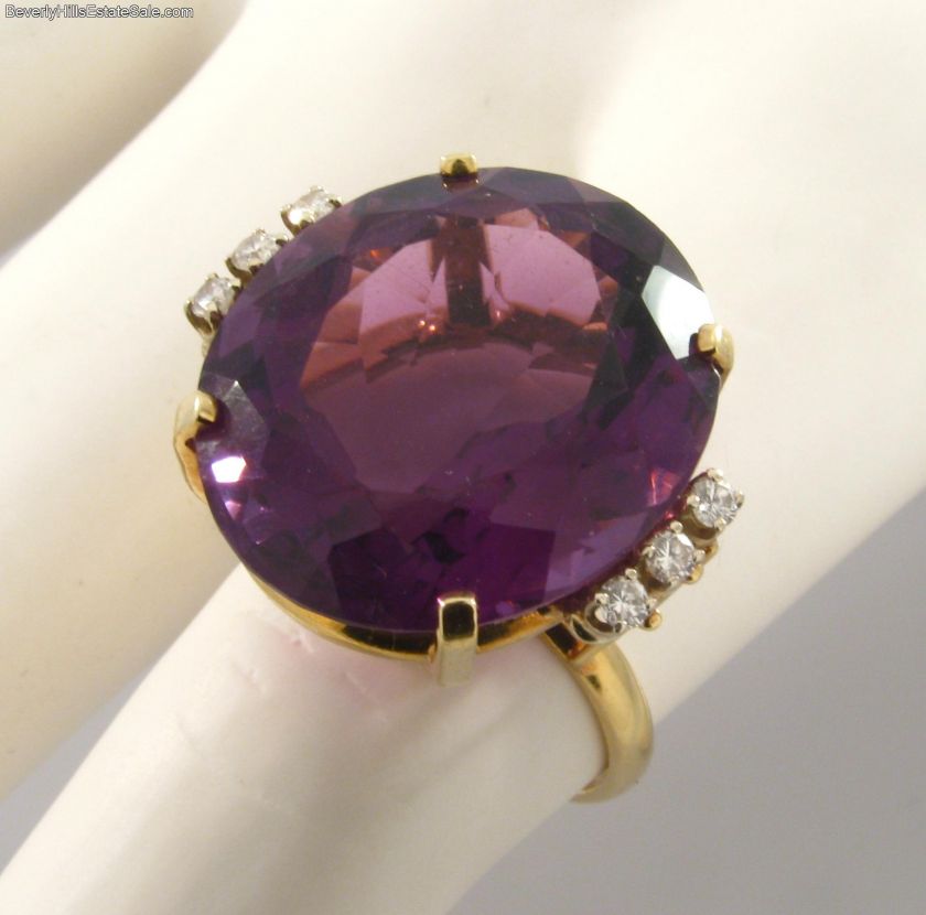 Gem Large Amethyst Diamonds 18k Gold Ring  