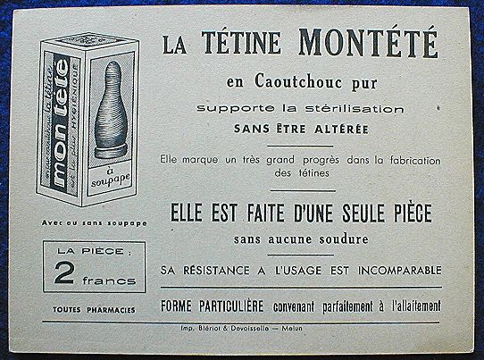 Publicité années 1930, LA TETINE MONTETE.Avec un découpage à 