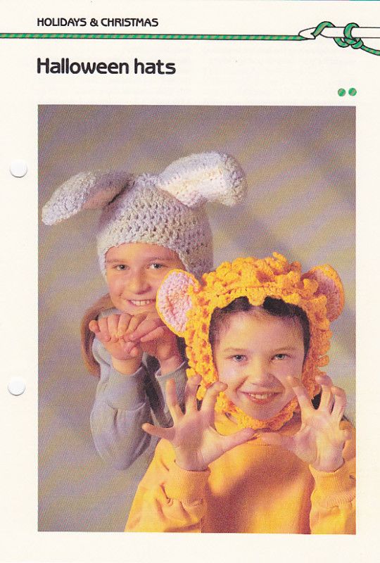 Crochet Pattern ~ KIDS BUNNY & LION HATS, Halloween ~  