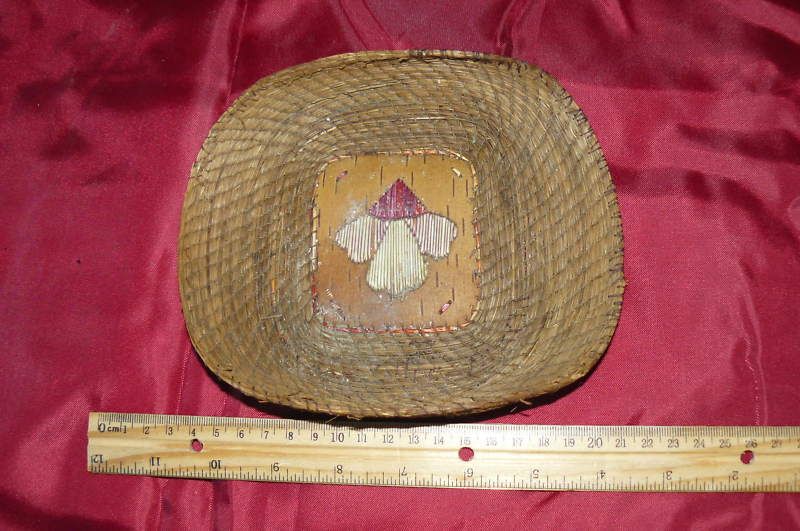 Flat Pine Straw Decorated Bark Trading Post Basket  