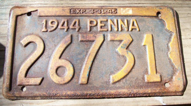 1944 Pennsylvania License Plate   Restore, Use On Jeep  