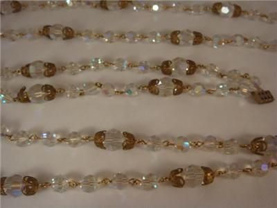 VTG. AB Crystal Necklace 58 in. & Bracelet Sterling WOW  