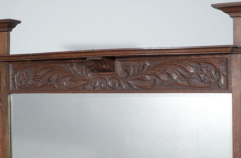 Antique English Solid Oak Art Nouveau Mirrorback Sideboard Buffet 