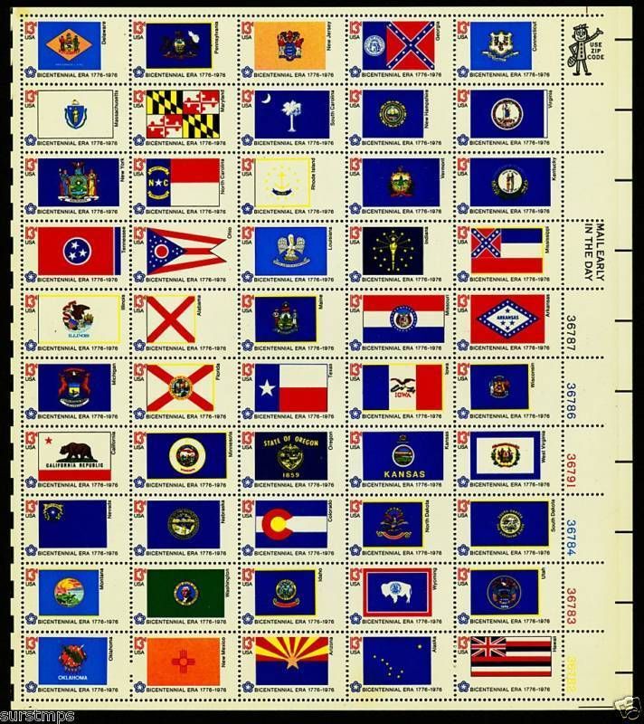 US.#1682a STATE FLAGS BICENTENNIAL COMMORATIVE SHEET OF 50 MOGNH   VF 