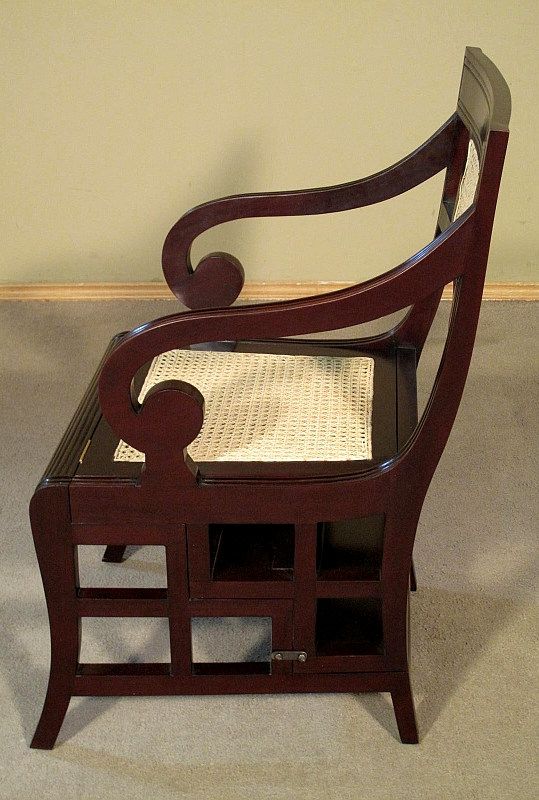 Solid WALNUT Rattan Ladder Chair Library Steps 01dww  