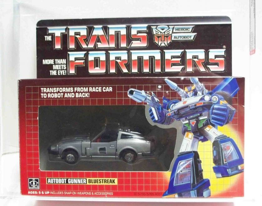 Transformers Gen 1 Bluestreak Cars MIB AFA 80 Rub Sign  