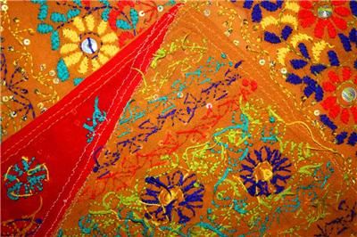 VINTAGE SARI INDIAN DUPATTA SCARF STOLE VEIL KANTHA QUILT EMBROIDERED 