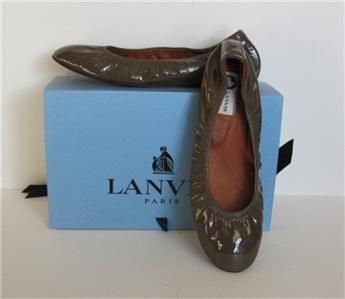 Lanvin gray grey taupe patent leather ballet flat shoe 41 11 new 