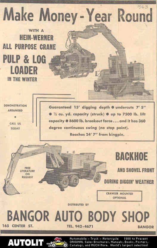 1963 Hein Werner Logging Crane Truck & Backhoe Ad  