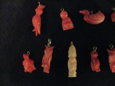   27  CARVED NATURAL CORAL CHARM PENDANT BIRD TURTLE DUCK RABBIT  