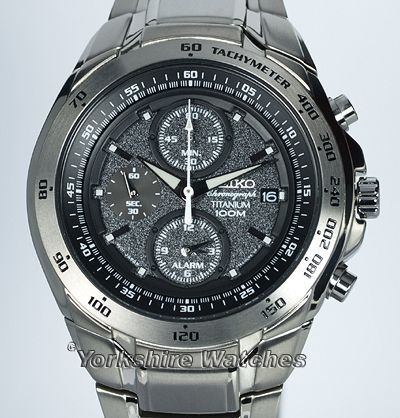 NEW SEIKO TITANIUM CHARCOAL GREY CHRONO ALARM SNAB91P1  