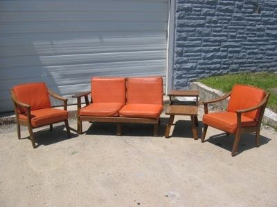 Vintage Ranch Oak Brandt Western Couch Chair Table Set  