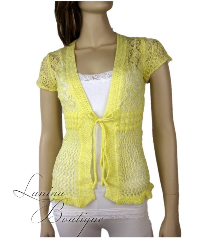 Ladies Lovely Crochet Knit Short Sleeve Cardigan 6 8 10  