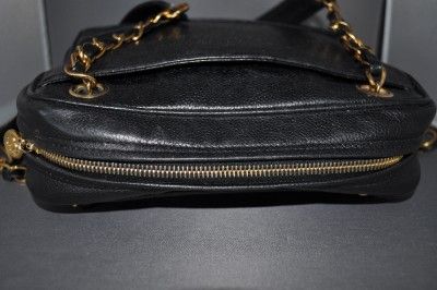 CHANEL Vintage Black Gold Caviar Leather Shoulder Hand Bag  