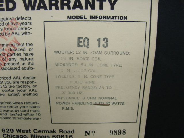 American Acoustic Lab Speakers Parts Repair Model EQ13 Woofer 12 