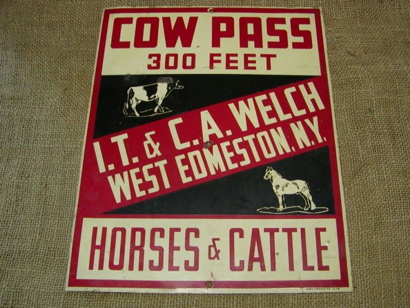 RARE Vintage Cow Pass Farm Sign  Antique Old Store  