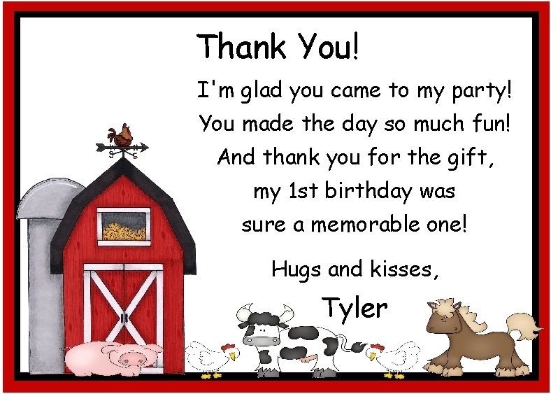 Personalized Farm/Barnyard Animals Thank You Cards  