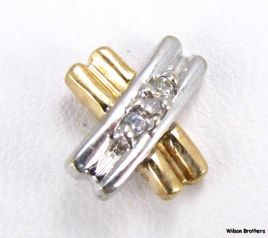 DIAMOND X EARRING   Single 14k Yellow White Gold Stud Pierced Fine 