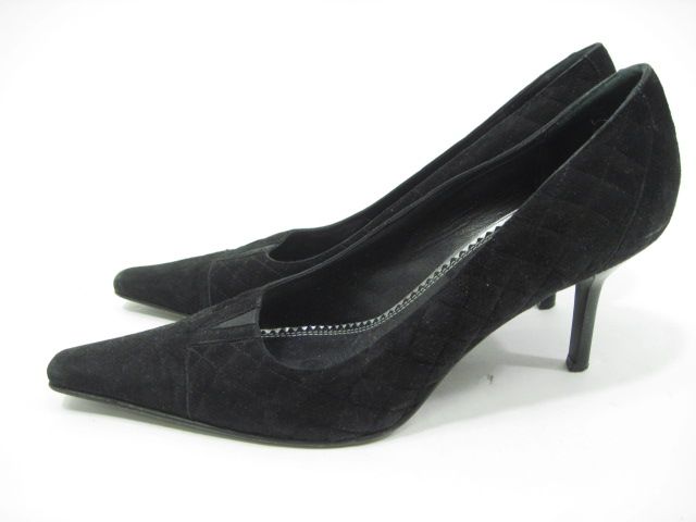 ADRIENNE VITTADINI Black Quilted Suede Heels Pumps Sz 7  