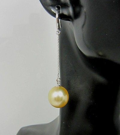 AAA GOLDEN SOUTH SEA PEARL 14K WG HOOK DANGLE EARRINGS  