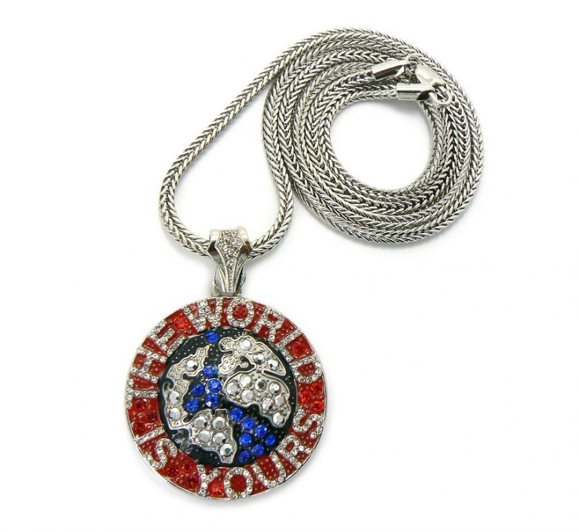 SOULJA BOY World is Yours Pendant w/ Franco Chain Silver/Red SM GAP19 