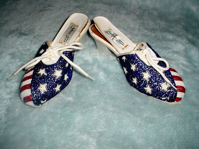    Andrea Flag American SEQUINS heels slide Mules Shoes 5.5 M  